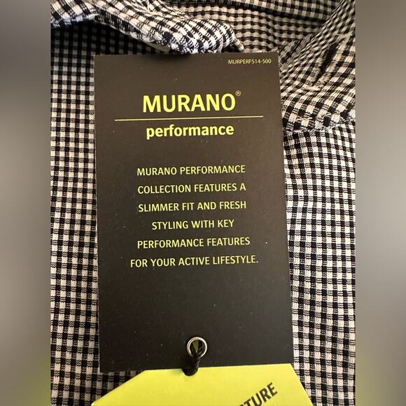 Murano Men’s Slim Fit Performance Men’s Black & White Checkered Shirt. 2XL. NWT - Picture 12 of 13